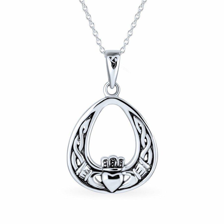 Shop Women Bling Jewelry Statement Necklaces | Celtic Friendship Heart Claddagh Necklace Pendant Cz .925