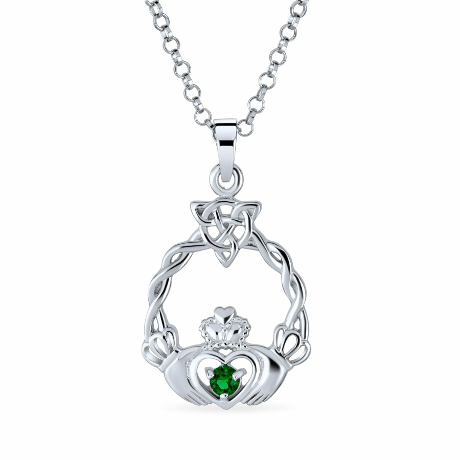 Shop Women Bling Jewelry Statement Necklaces | Celtic Friendship Heart Claddagh Necklace Pendant Cz .925