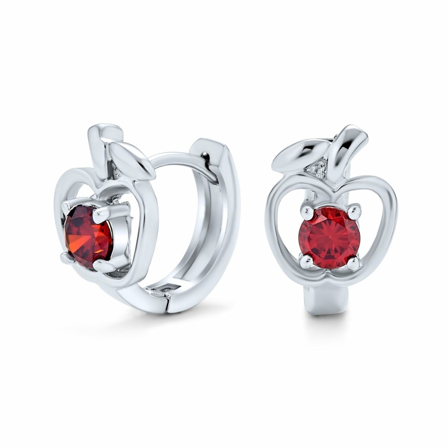 Shop Women Bling Jewelry | Red Cz Apple Of My Eye Hoop Earrings Cubic Zirconia Sterling Silver