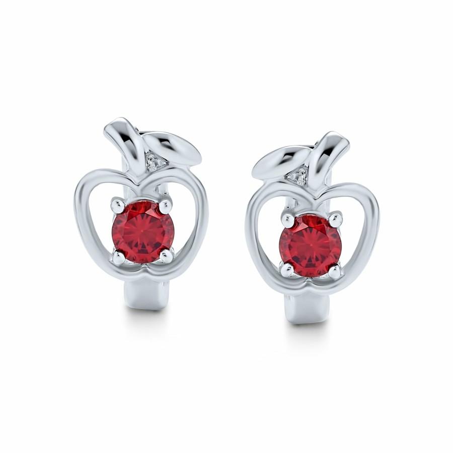 Shop Women Bling Jewelry | Red Cz Apple Of My Eye Hoop Earrings Cubic Zirconia Sterling Silver