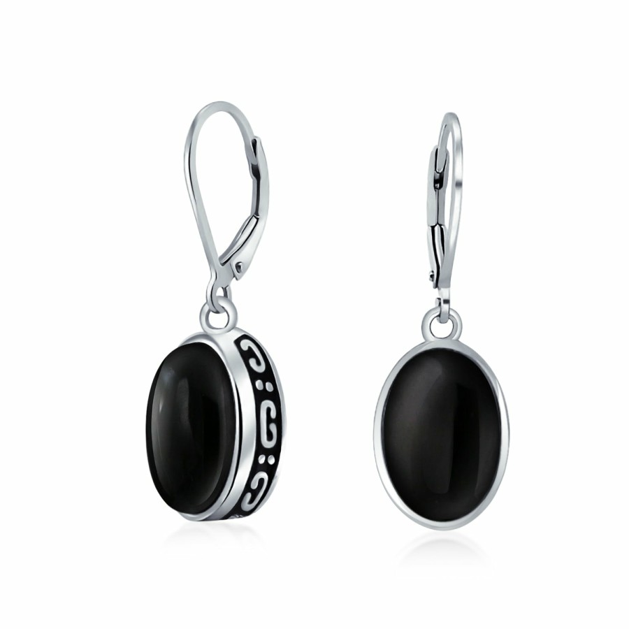 Shop Women Bling Jewelry Dangle Drop Earrings | Gemstone Dome Oval Bezel Dangle Western Earrings .925 Silver Lever Back