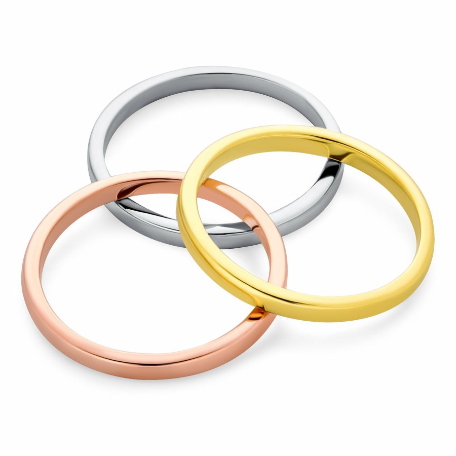 Shop Men Bling Jewelry Mens Rings | Triple Wedding Band Ring Set Yellow Rose Gold Plated .925 Silver