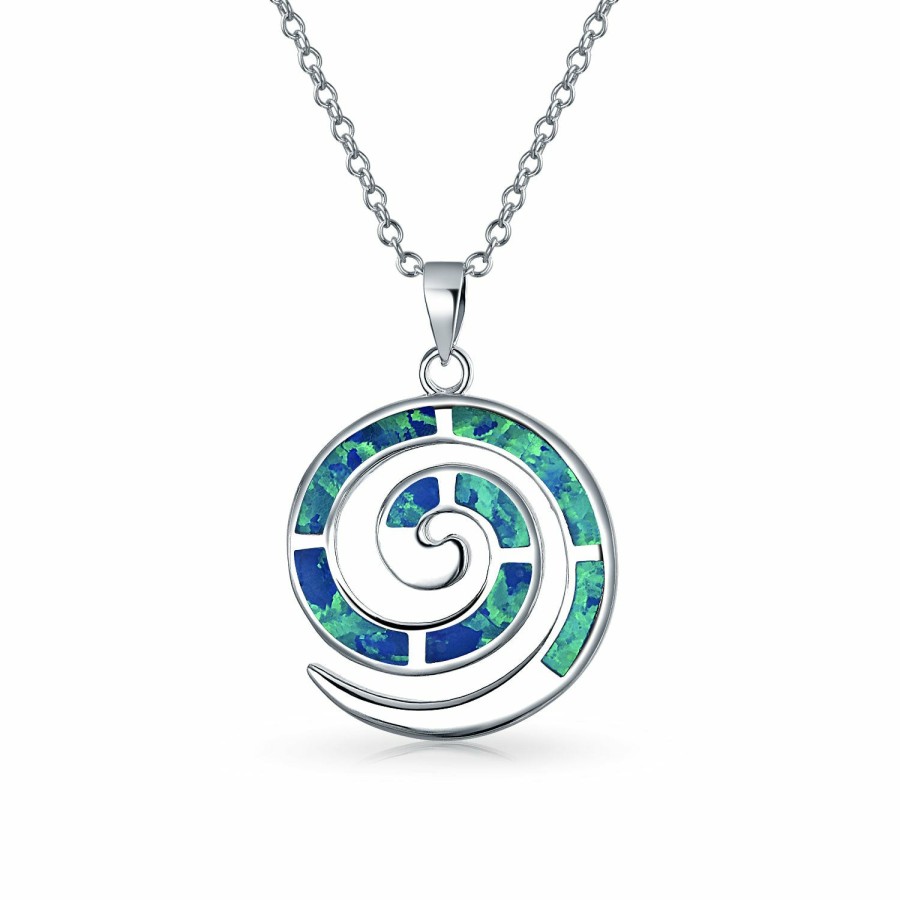 Shop Women Bling Jewelry Pendant Necklaces | Spiral Pendant Blue Created Opal Pendant Necklace .925 Sterling Silver