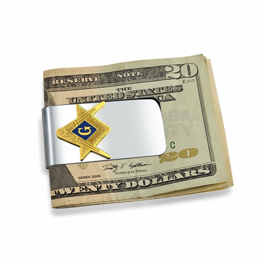 Shop Men Bling Jewelry Money Clip & Key Rings | Freemasons Masonic Money Clip Card Holder Gold Plated Stainless Steel Multi-Color