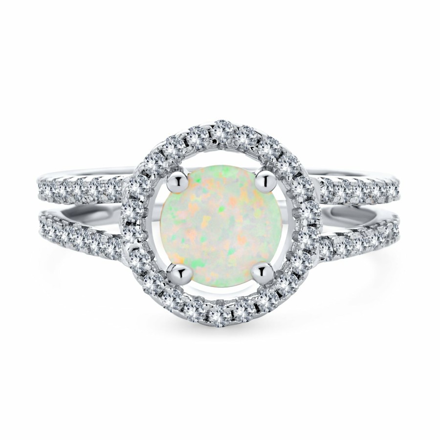 Shop Women Bling Jewelry Unique Rings | Halo 3Ct Circle Solitaire White Opal Engagement Ring Sterling Silver