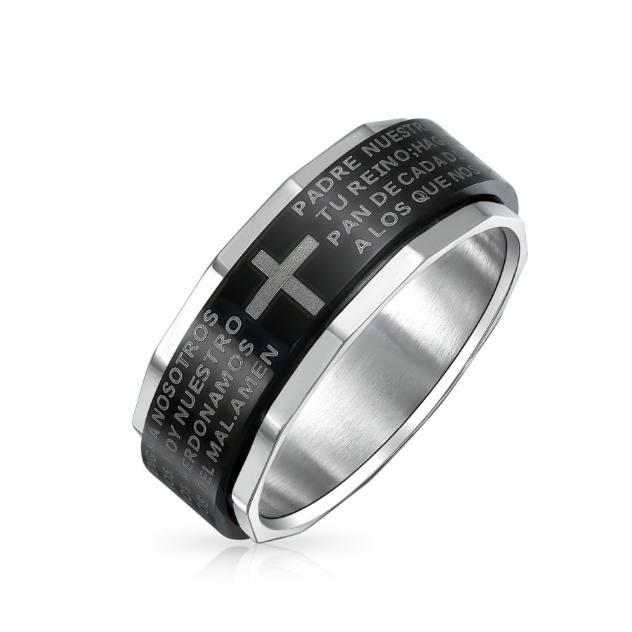 Shop Women Bling Jewelry Wedding Bands | Unisex Padre Nuestro Lords Pray Cross Spinner Ring Band Stainless Steel