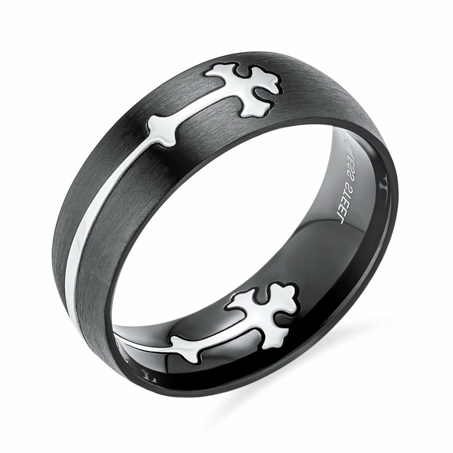 Shop Women Bling Jewelry Wedding Bands | Unisex Padre Nuestro Lords Pray Cross Spinner Ring Band Stainless Steel