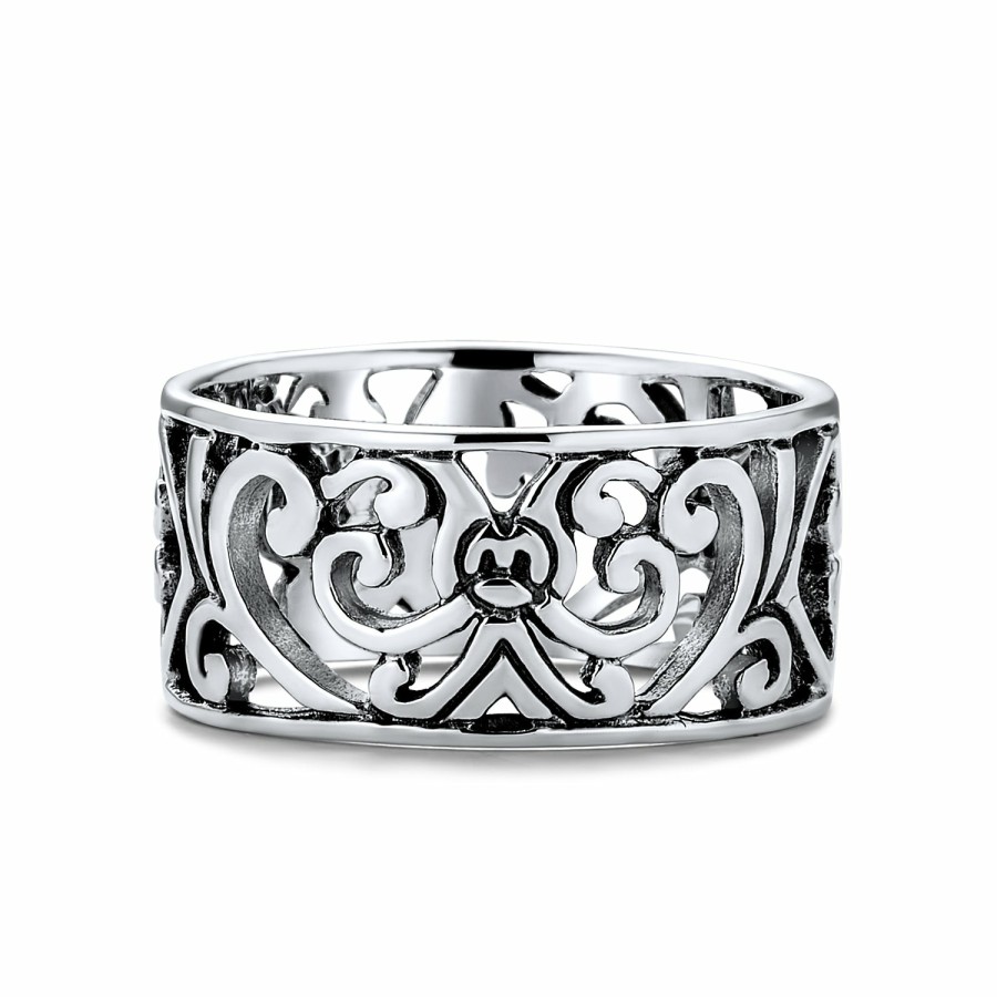 Shop Women Bling Jewelry Unique Rings | Boho .925 Sterling Silver Open Swirl Filigree Wide Band Ring 7Mm