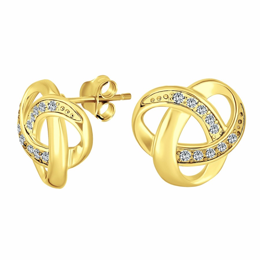 Shop Women Bling Jewelry Stud Earrings | Interlocking Open Love Knot Cubic Zirconia Stud Earrings Cz Plate