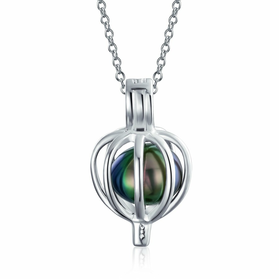 Shop Women Bling Jewelry Delicate Pendant Necklaces | Drop Pendant Freshwater Cultured Pearl Caged Sterling Silver 18"