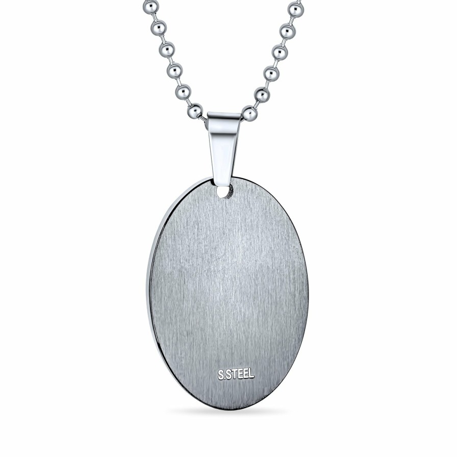 Shop Men Bling Jewelry Mens Pendants & Dog Tags | Oval The Lords Pray Words Cross Pendant Necklace Stainless Steel Black