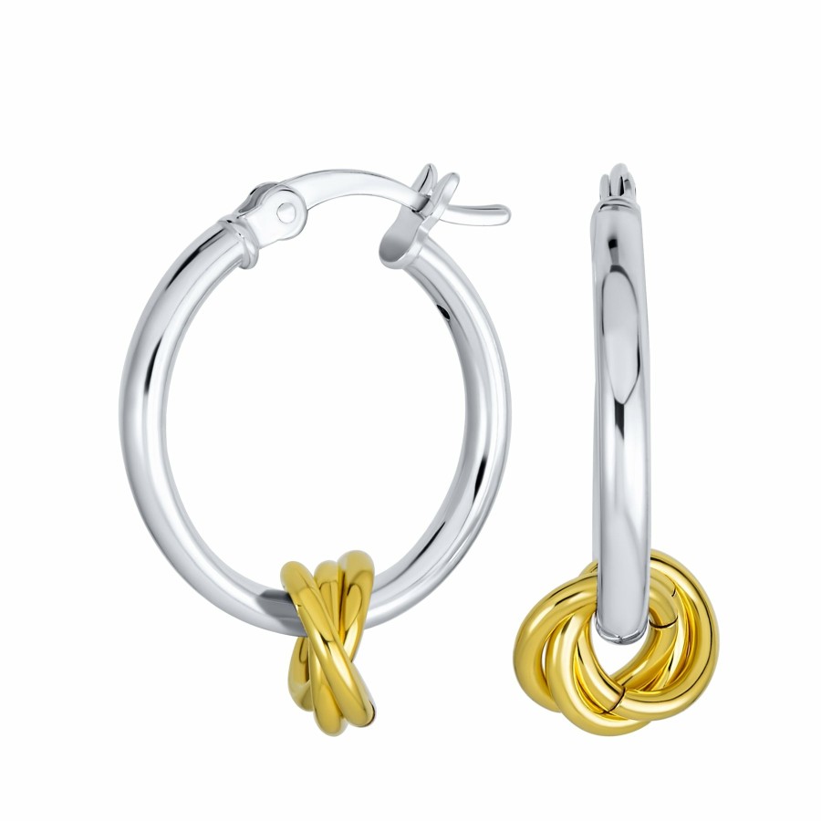 Shop Women Bling Jewelry Hoops Huggies Earrings | Two Tone Love Knot Hoop Earrings Gold Plated .925Sterling Silver 1"