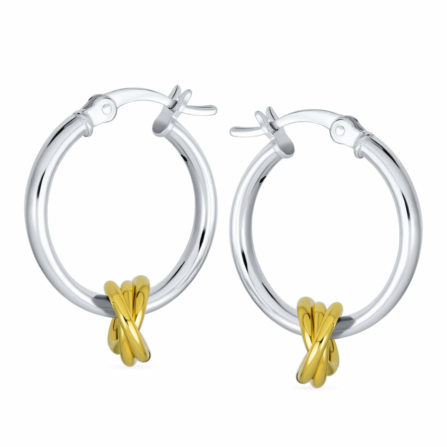 Shop Women Bling Jewelry Hoops Huggies Earrings | Two Tone Love Knot Hoop Earrings Gold Plated .925Sterling Silver 1"