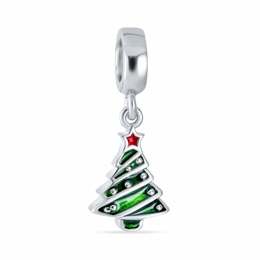 Shop Women Bling Jewelry | Holiday Christmas Red Green Tree Dangle Charm Bead .925 Sterling Silver