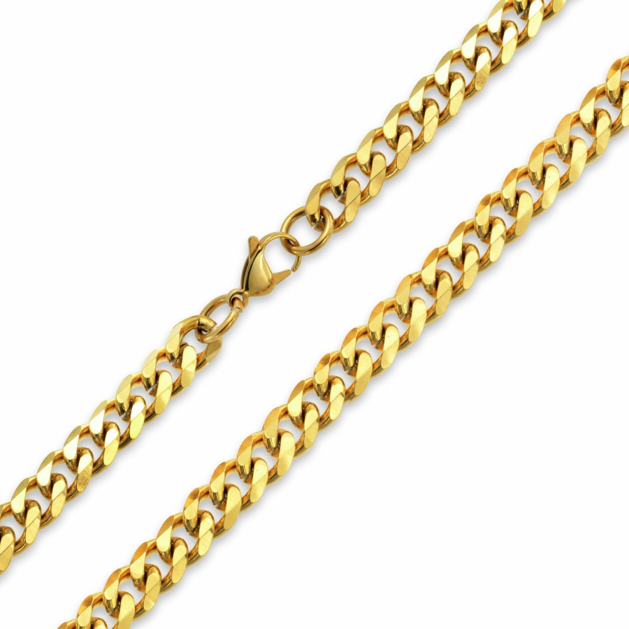 Shop Men Bling Jewelry Mens Necklace Chains | Heavy Duty Curb Chain Necklace Mens Gold Plated Stainless Steel 24 Inch 10 Mm