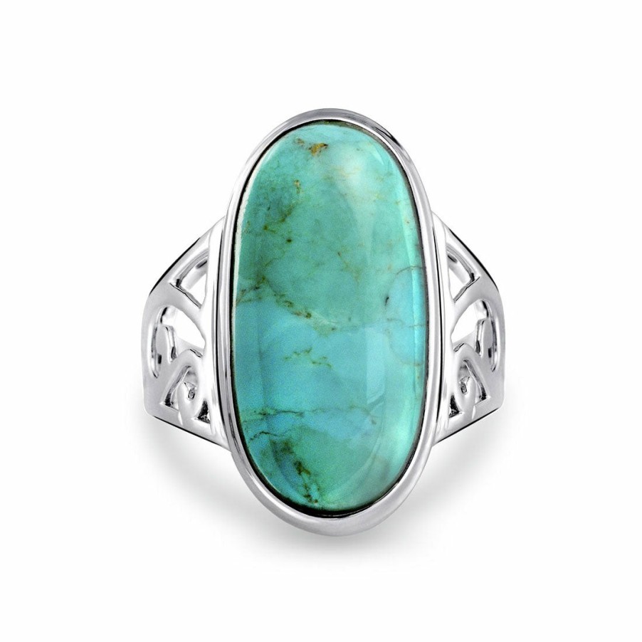 Shop Women Bling Jewelry Unique Rings | Western Large Oval Turquoise Ring Filigree Band .925 Sterling Silver