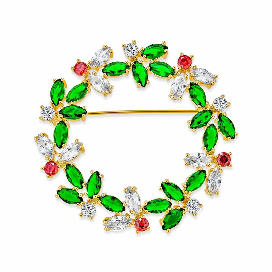 Shop Women Bling Jewelry Pins & Brooches | Marquise Christmas Holiday Poinsettia Wreath Brooch Pin