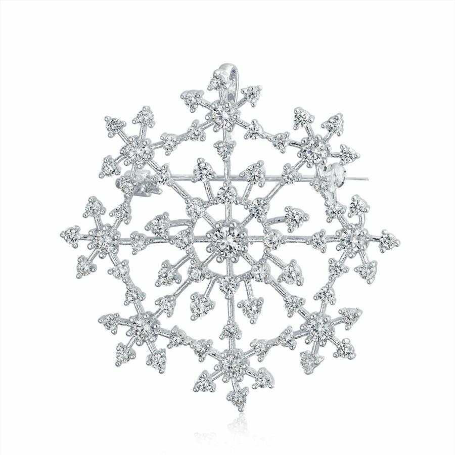 Shop Women Bling Jewelry Pins & Brooches | Crystal Or Cz Large Holiday Party Statement Snowflake Brooch Scarf Pin