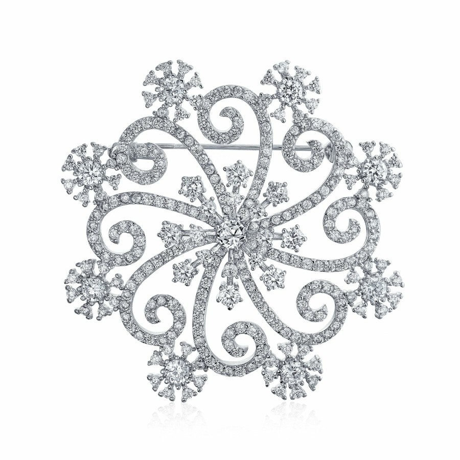 Shop Women Bling Jewelry Pins & Brooches | Crystal Or Cz Large Holiday Party Statement Snowflake Brooch Scarf Pin