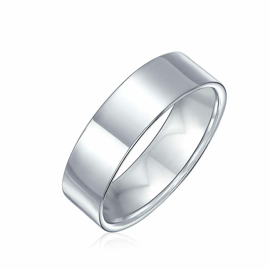 Shop Women Bling Jewelry Engravable Rings | Plain Simple .925 Sterling Flat Couples Wedding Band Ring 6Mm Silver