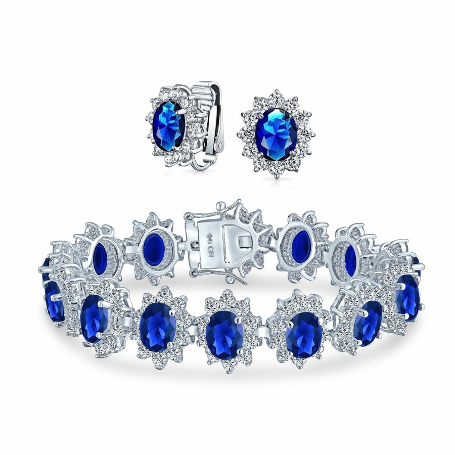 Shop Women Bling Jewelry Clip On Earrings | Bridal Vintage Oval Cz Statement Bracelet Clip-On Earrings Jewelry Set