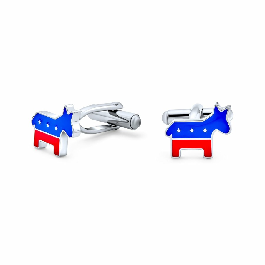 Shop Men Bling Jewelry Cufflinks | Patriotic Usa Red Blue Democrat Donkey Shirt Cufflinks Stainless Steel