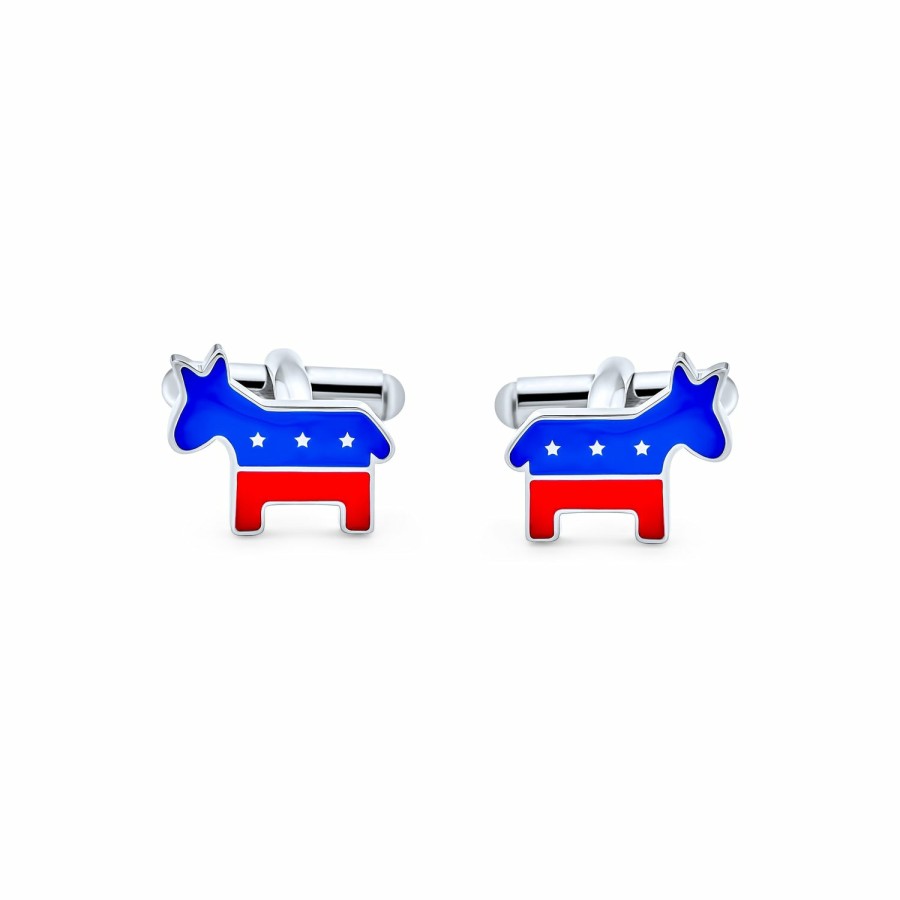 Shop Men Bling Jewelry Cufflinks | Patriotic Usa Red Blue Democrat Donkey Shirt Cufflinks Stainless Steel