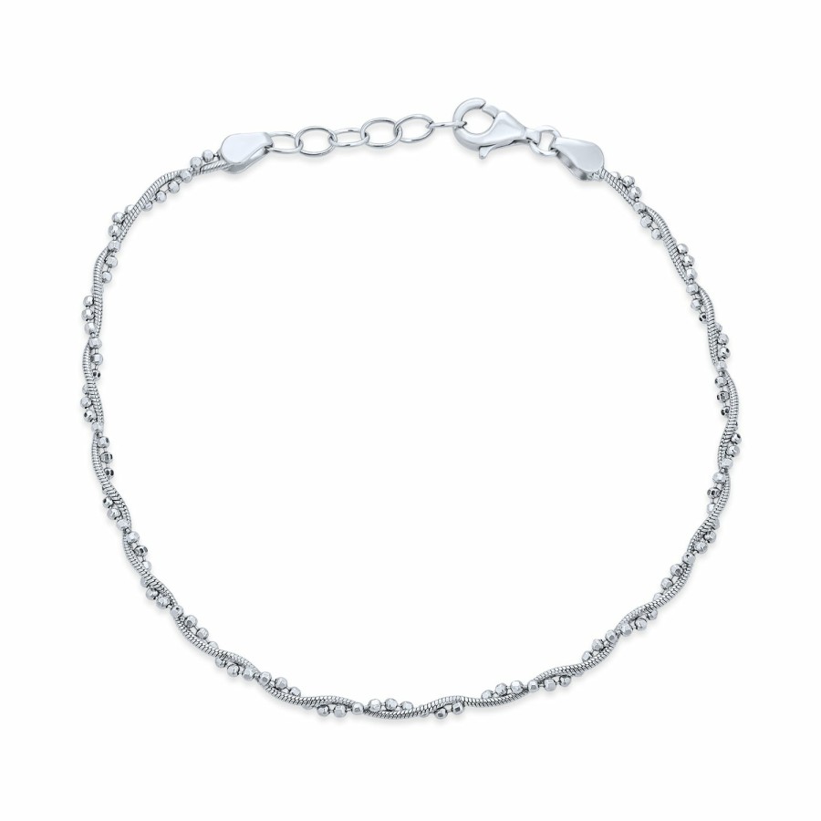 Shop Women Bling Jewelry Delicate Bracelets | Twisted Bead Snake Chain Anklet Hot Wife .925 Sterling Silver Extender