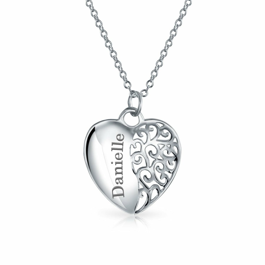 Shop Women Bling Jewelry Engravable Necklaces | Word Quote Mother Daughter Forever Heart Pendant Necklace .925 Silver