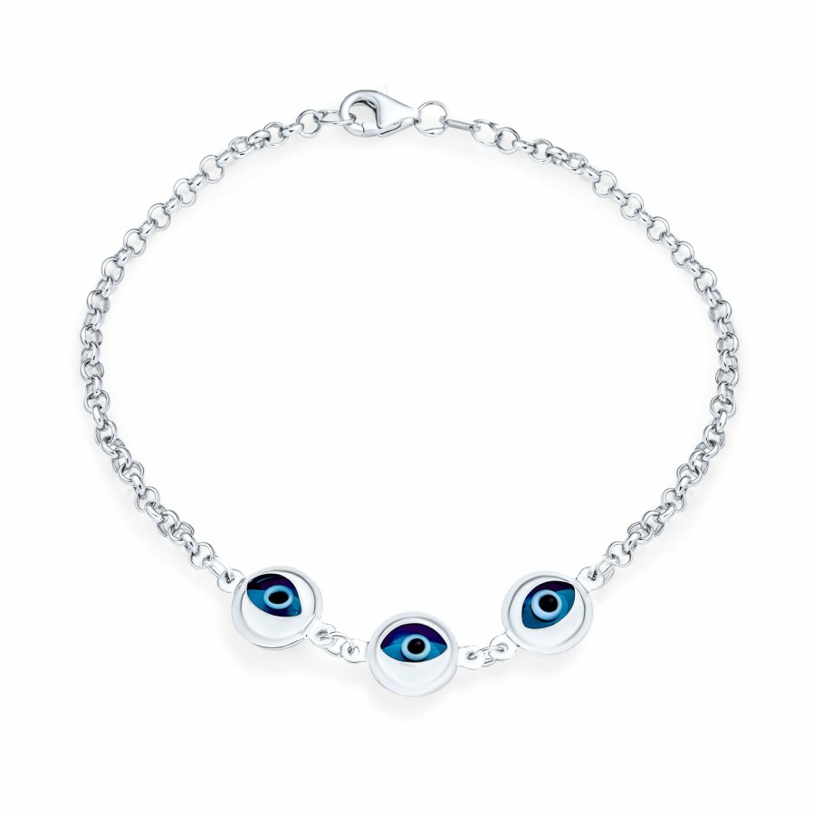 Shop Women Bling Jewelry Unique Bracelets | Turkish Navy Blue Evil Eye Charm Chain Link Bracelet Sterling Silver