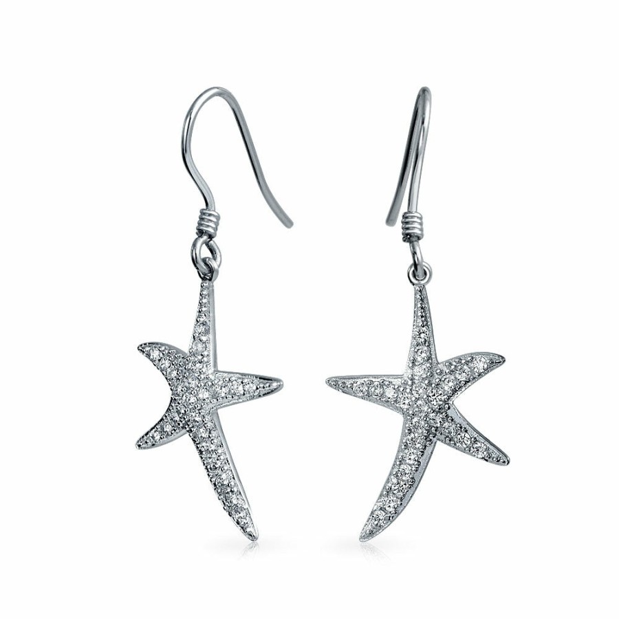 Shop Women Bling Jewelry Dangle Drop Earrings | Cubic Zirconia Pave Cz Starfish Drop Dangle Earrings Sterling Silver