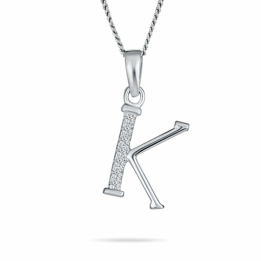 Shop Women Bling Jewelry Engravable Necklaces | Abc Letter Capital Initial Pendant Necklace Pave Cz Sterling Silver