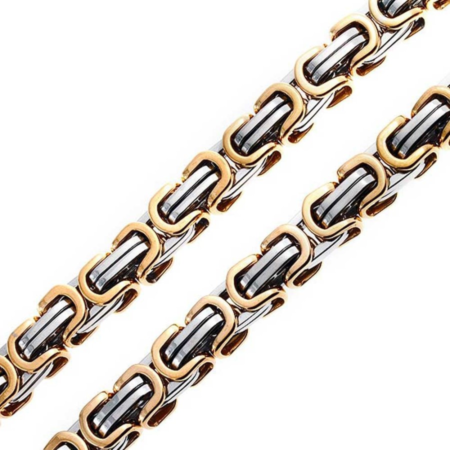 Shop Men Bling Jewelry Mens Necklace Chains | Urban Double Link Chain Necklace Gold Silver Two Tone Stainless Steel