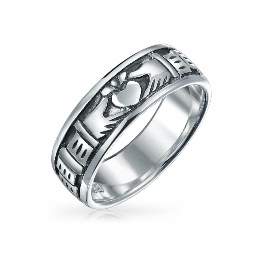 Shop Women Bling Jewelry Engravable Rings | Bff Celtic Irish Couples Claddagh Wedding Band Ring Sterling Silver