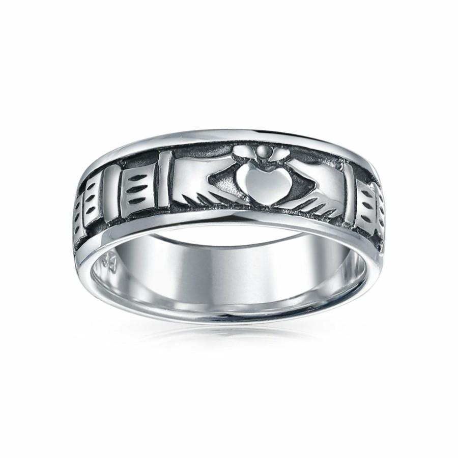 Shop Women Bling Jewelry Engravable Rings | Bff Celtic Irish Couples Claddagh Wedding Band Ring Sterling Silver