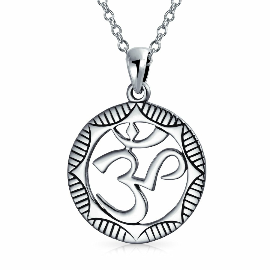 Shop Women Bling Jewelry Pendant Necklaces | Buddha Aum Om Ohm Sanskrit Medallion Pendant Necklace .925