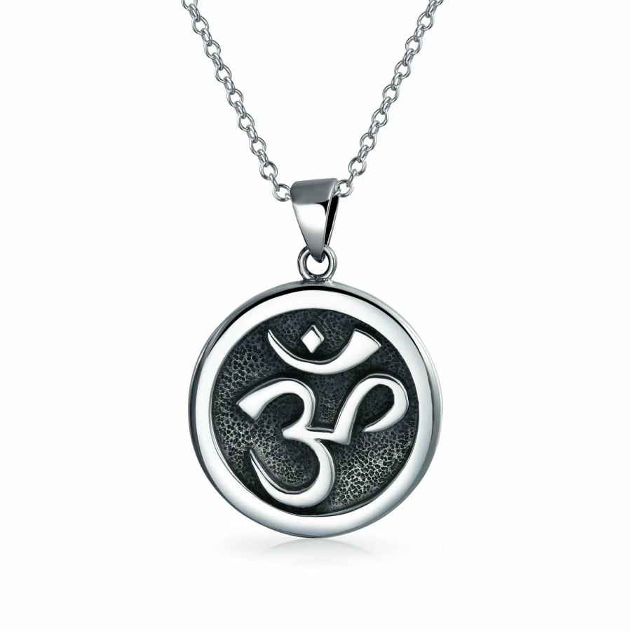 Shop Women Bling Jewelry Pendant Necklaces | Buddha Aum Om Ohm Sanskrit Medallion Pendant Necklace .925