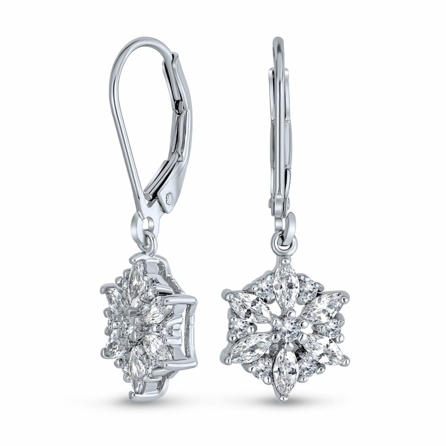 Shop Women Bling Jewelry Stud Earrings | Classic Christmas Winter Cz Snowflake Dangle Earrings .925 Sterling