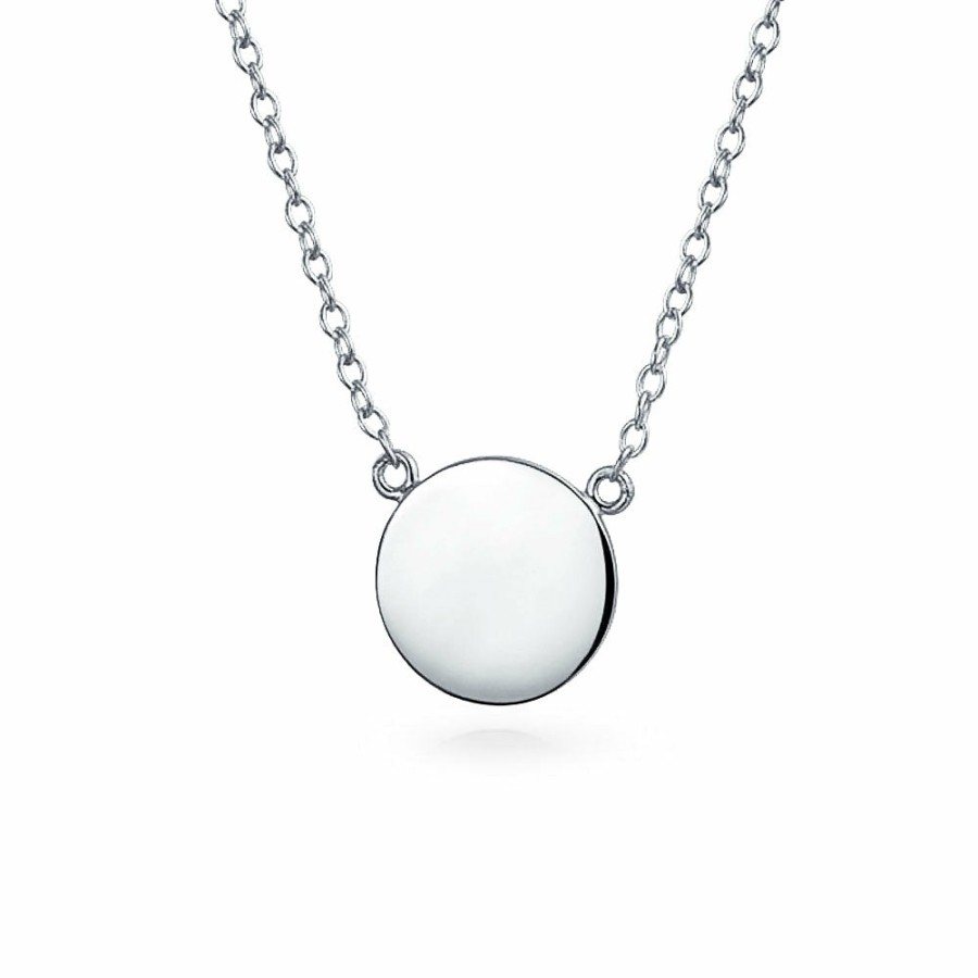 Shop Women Bling Jewelry Delicate Pendant Necklaces | Round Circle Disc Geometric Station Pendant Necklace Sterling