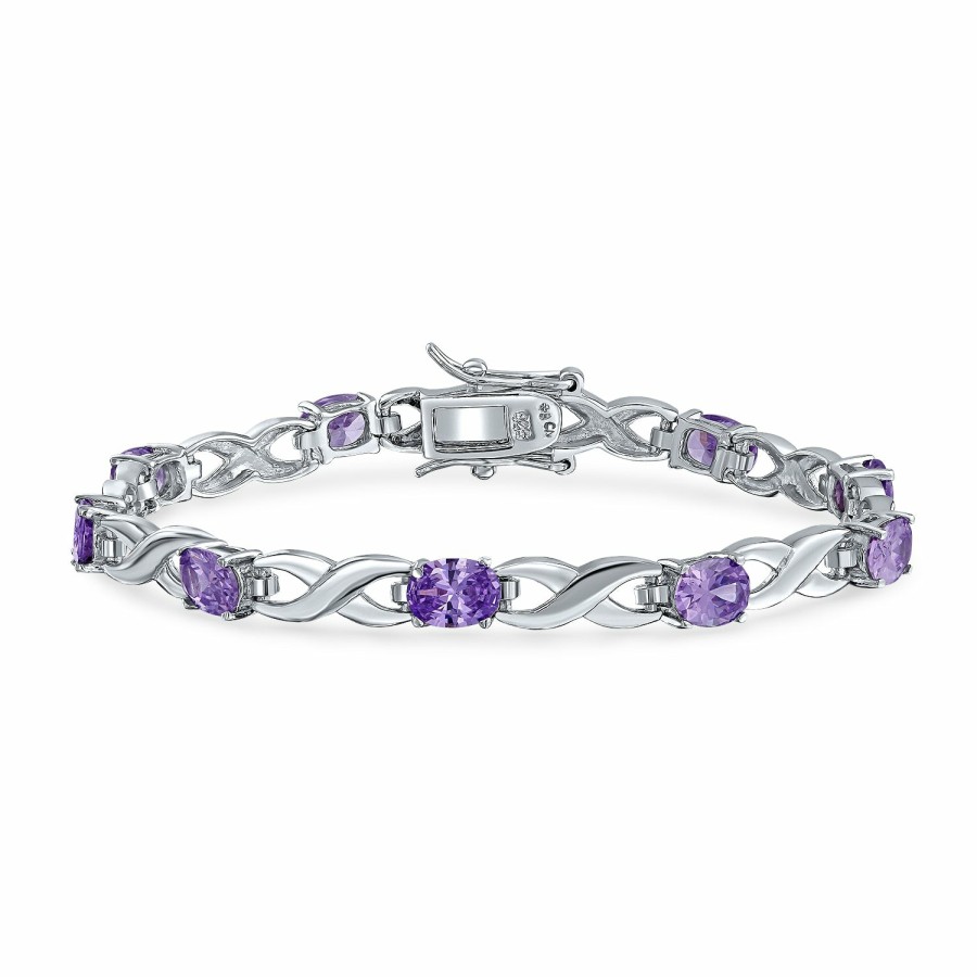 Shop Women Bling Jewelry Tennis Bracelets | Imitation Amethyst Sapphire Oval Aa Cz Infinity Tennis Bracelet Silver