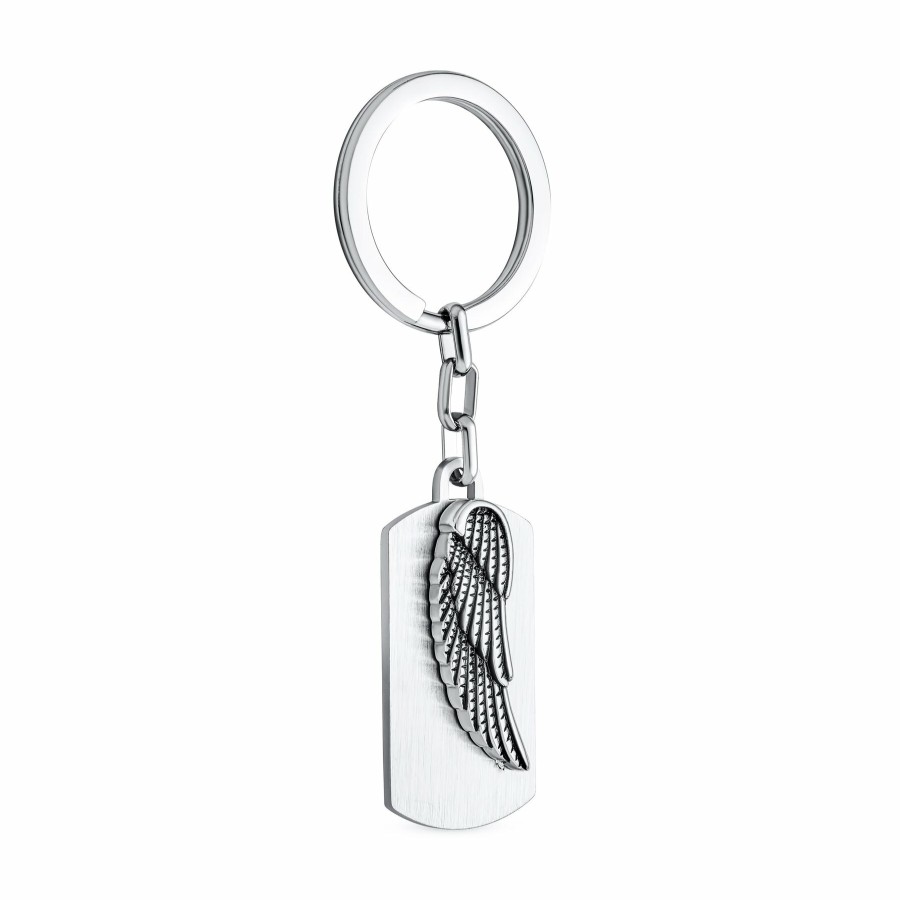 Shop Men Bling Jewelry Money Clip & Key Rings | Angel Wing Feather Dog Tag Keychain Key Ring Holder Stainless Steel Silver Tone