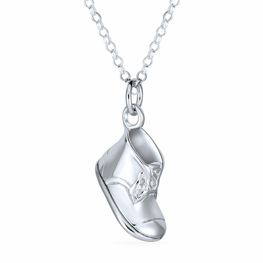 Shop Women Bling Jewelry Engravable Necklaces | Shoe Bootie Charm Engravable Pendant Necklace .925 Sterling Silver