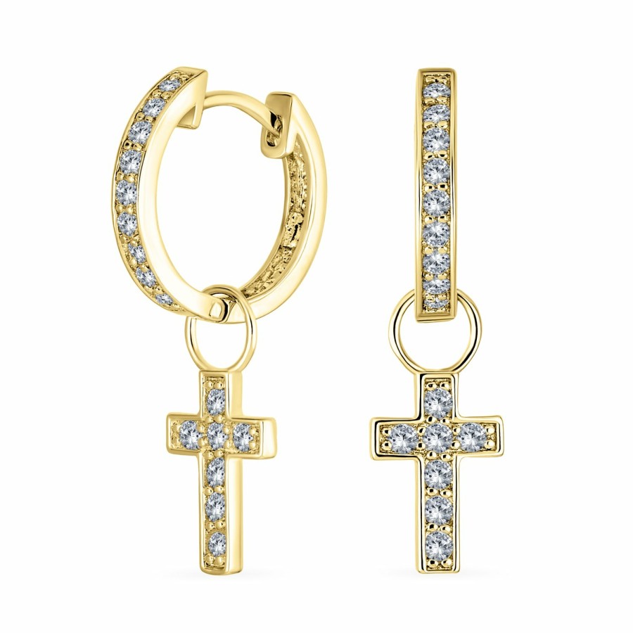 Shop Women Bling Jewelry Hoops Huggies Earrings | Delicate Cz Religious Cross Dangle Charm Hoop Earrings