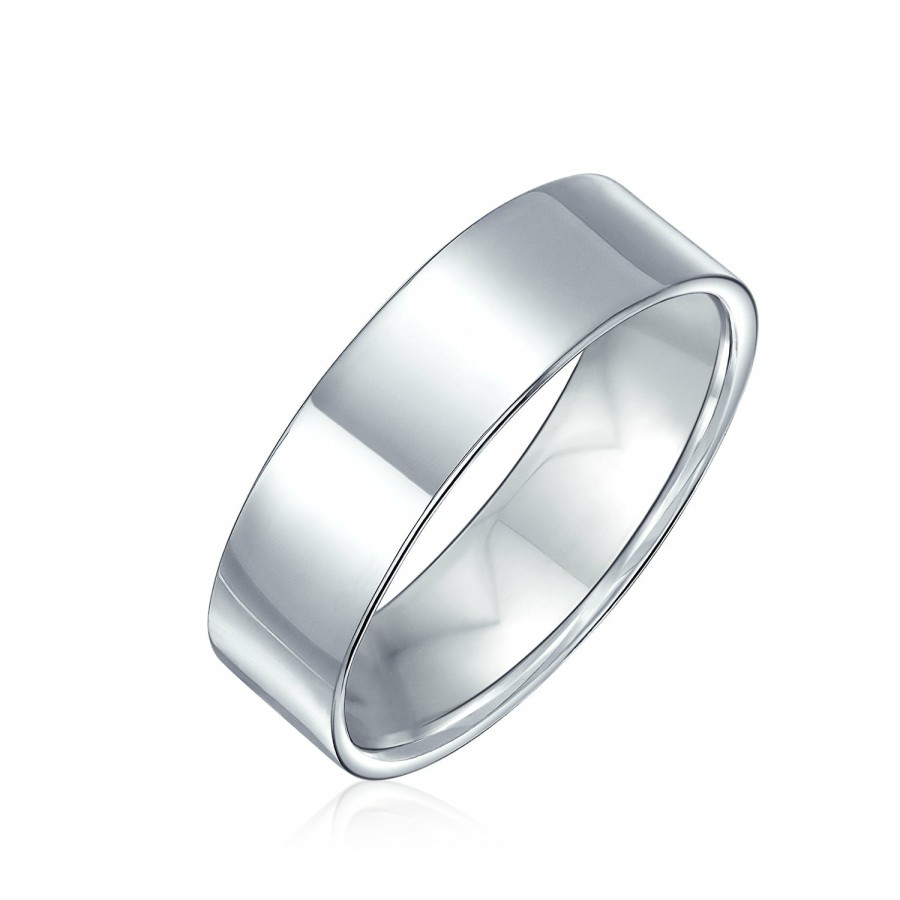 Shop Men Bling Jewelry Mens Engravable Rings | Plain Simple .925 Sterling Flat Couples Wedding Band Ring 6Mm Silver