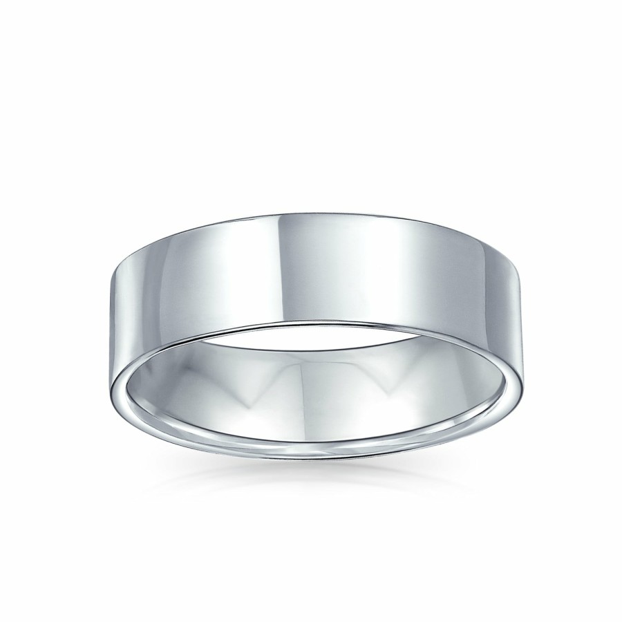 Shop Men Bling Jewelry Mens Engravable Rings | Plain Simple .925 Sterling Flat Couples Wedding Band Ring 6Mm Silver