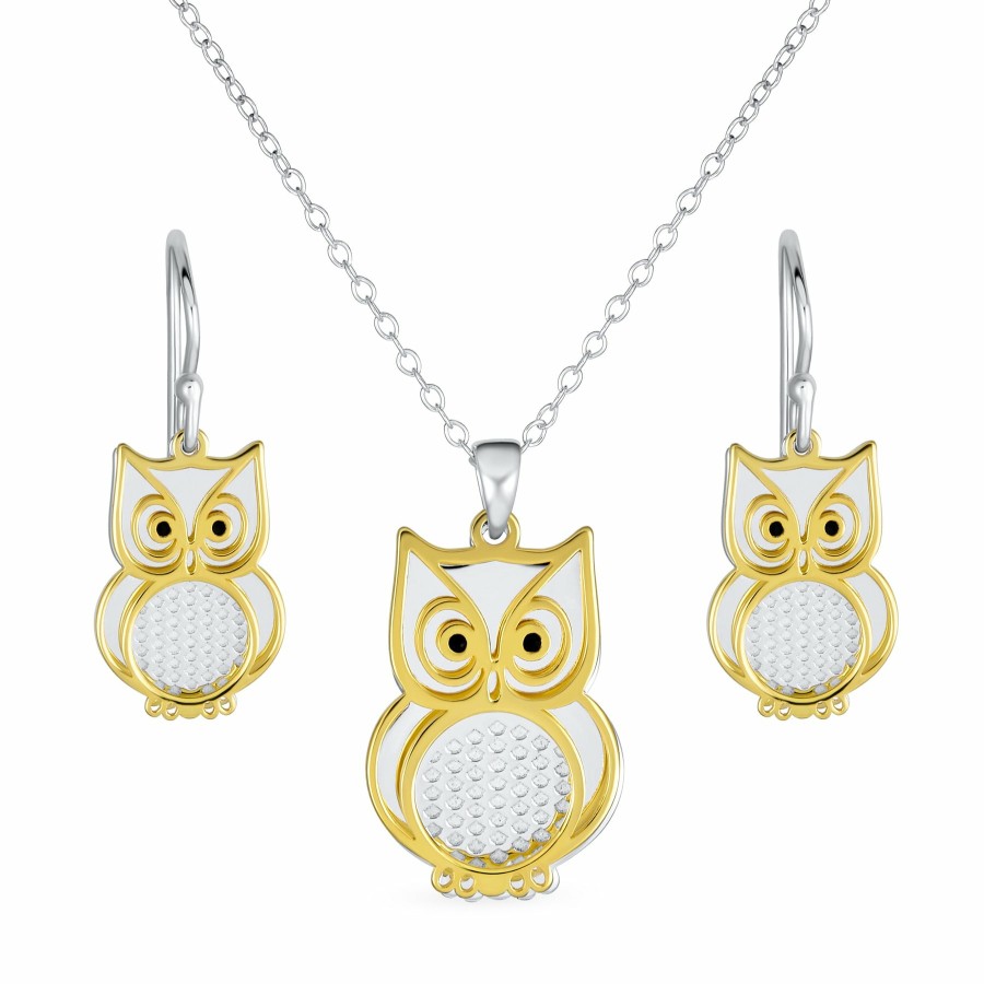 Shop Women Bling Jewelry Delicate Pendant Necklaces | Flying Wise Owl Bird Dangle Necklace Earrings .925 Sterling