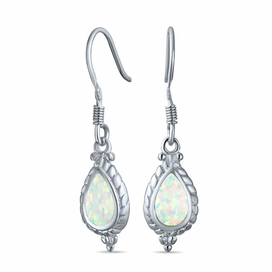 Shop Women Bling Jewelry Dangle Drop Earrings | Vintage Style Teardrop Created Opal Drop Earrings .925Sterling Silver