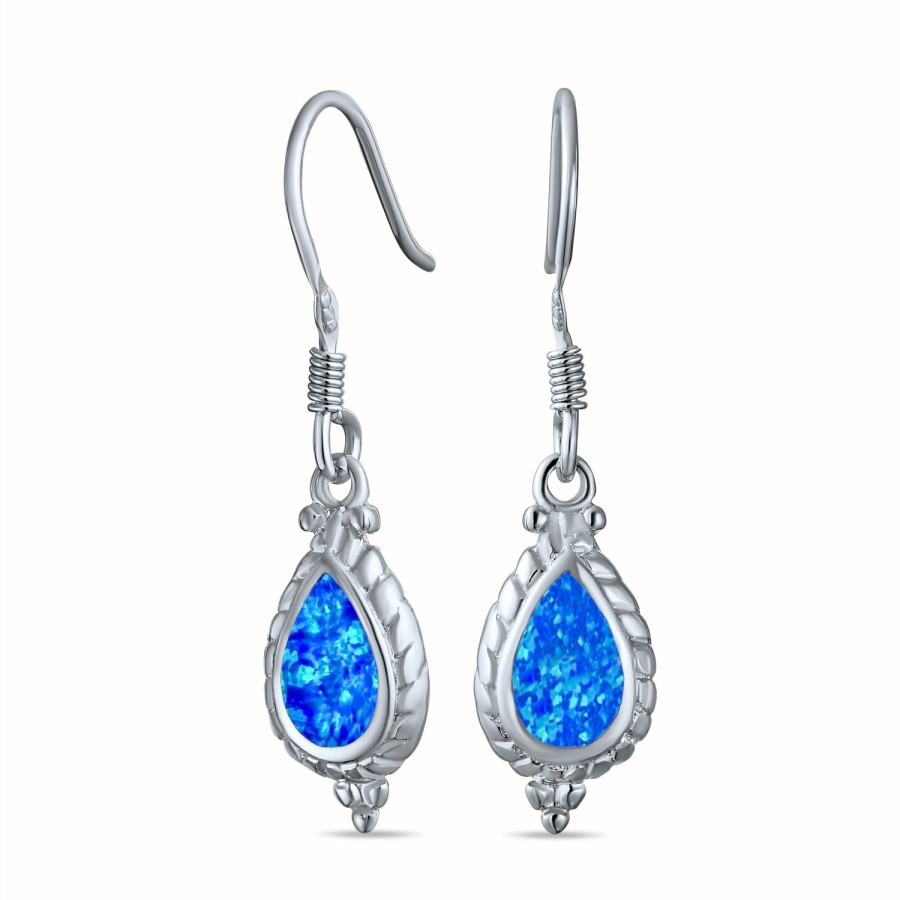 Shop Women Bling Jewelry Dangle Drop Earrings | Vintage Style Teardrop Created Opal Drop Earrings .925Sterling Silver