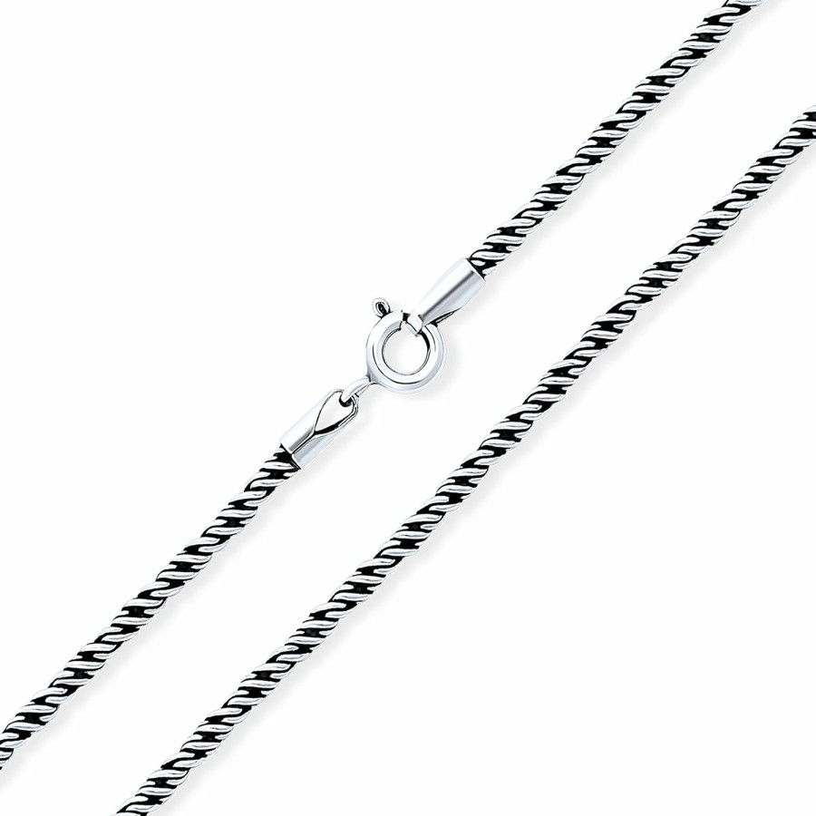 Shop Men Bling Jewelry Mens Necklace Chains | Bali Style Rope Twist Chain Black Oxidized Sterling Silver 2Mm Strong