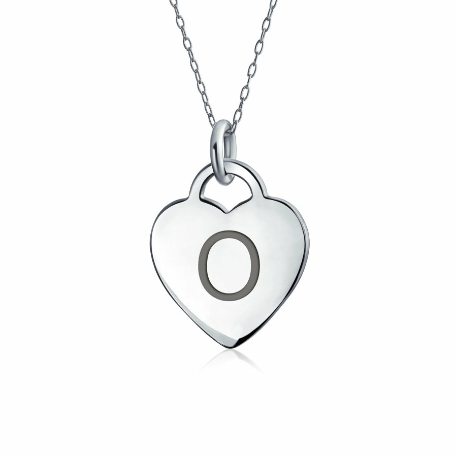 Shop Women Bling Jewelry | Letter Block Alphabet Initial Heart Pendant Necklace Sterling